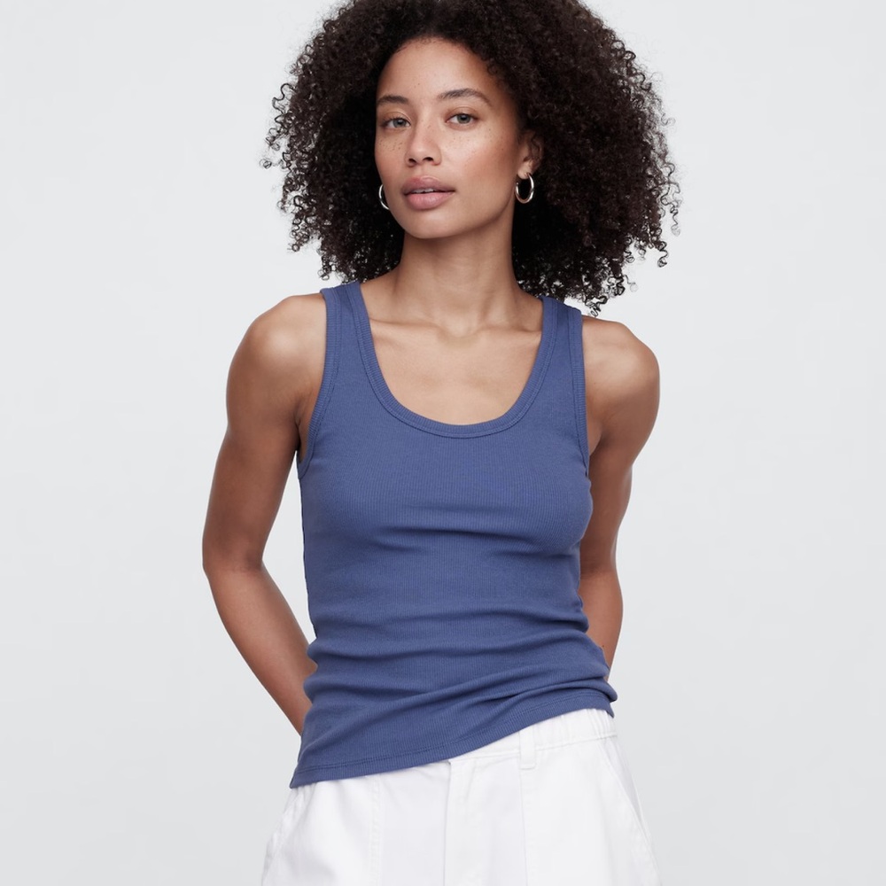 Chic Blue Scooped Ribbed Knit Top NWT